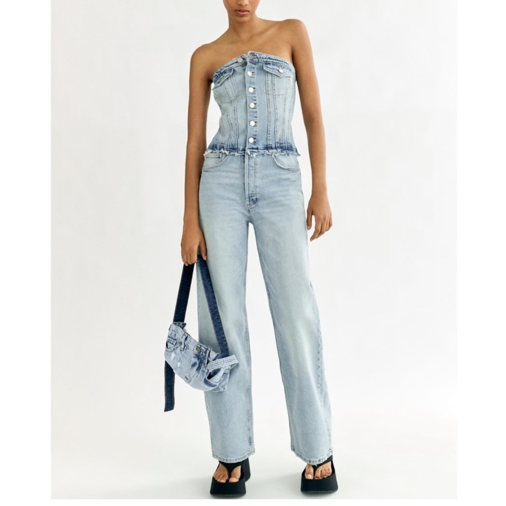 Zara denim light wash tube jumpsuit size medium - Picture 13 of 13